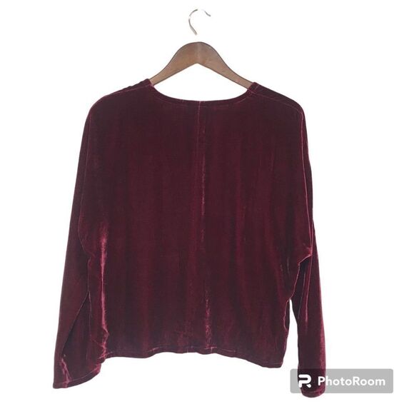 EILEEN‎ FISHER Red Velvet Dolman Sleeve Blouse Boxy Top Silk Blend XXS New - Picture 2 of 9